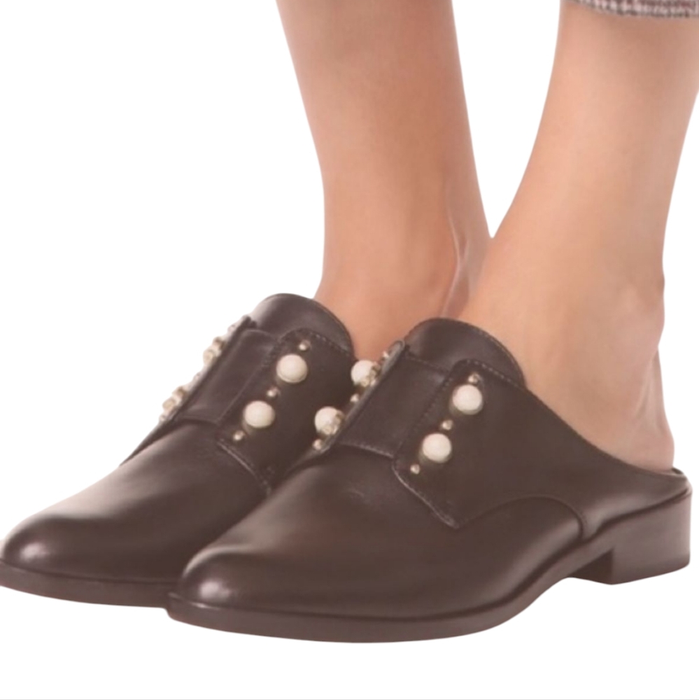 Schutz JAINE Pearl Embellished Leather Mule Slide Clog